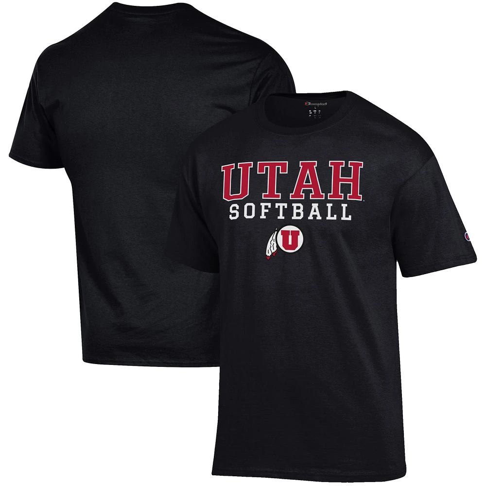 Men's Champion Black Utah Utes Softball Stack T-Shirt