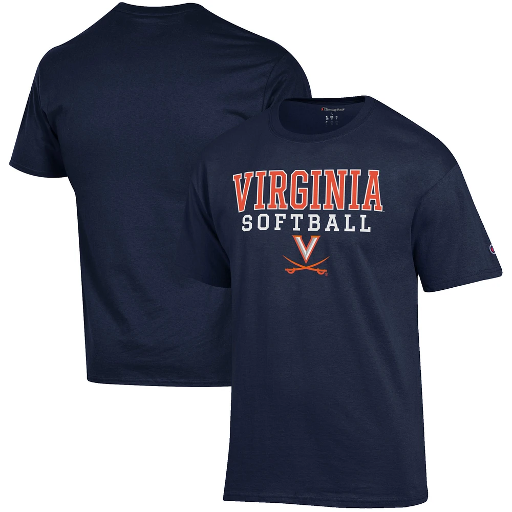 Men's Champion Navy Virginia Cavaliers Softball Stack T-Shirt
