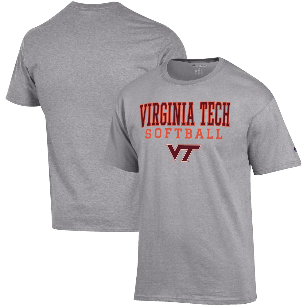 Men's Champion Gray Virginia Tech Hokies Softball Stack T-Shirt