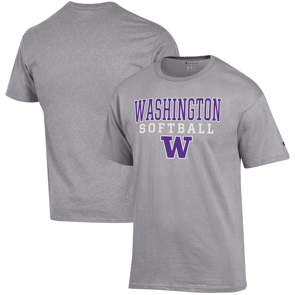 Men's Champion Gray Washington Huskies Softball Stack T-Shirt