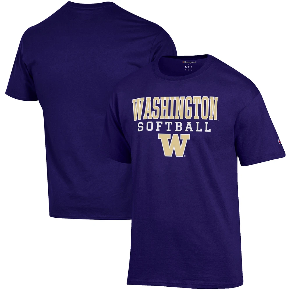 Men's Champion Purple Washington Huskies Softball Stack T-Shirt