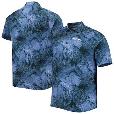 Men's Tommy Bahama College Navy Seattle Seahawks Big & Tall Coast Luminescent Fronds Camp IslandZone Button-Up Shirt