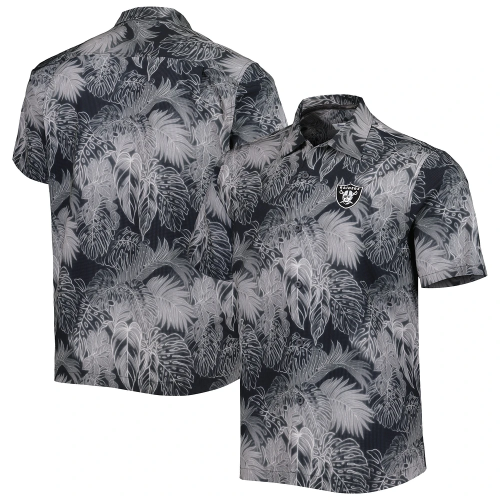 Men's Tommy Bahama Black Las Vegas Raiders Coast Luminescent Fronds Camp IslandZone Button-Up Shirt