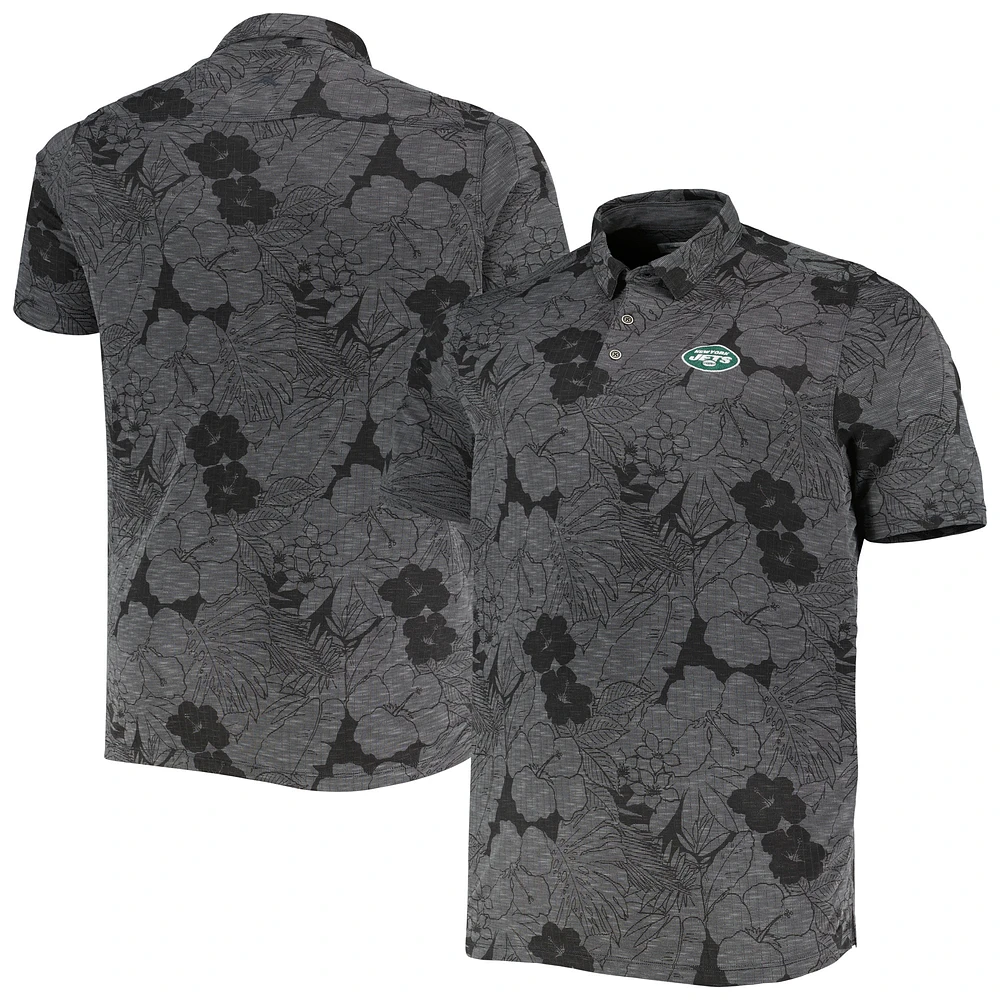 Men's Tommy Bahama Black New York Jets Big & Tall Miramar Blooms Polo