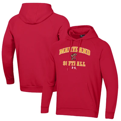 Men's Under Armour Red Maryland Terrapins Softball All Day Arch Fleece Pullover Hoodie