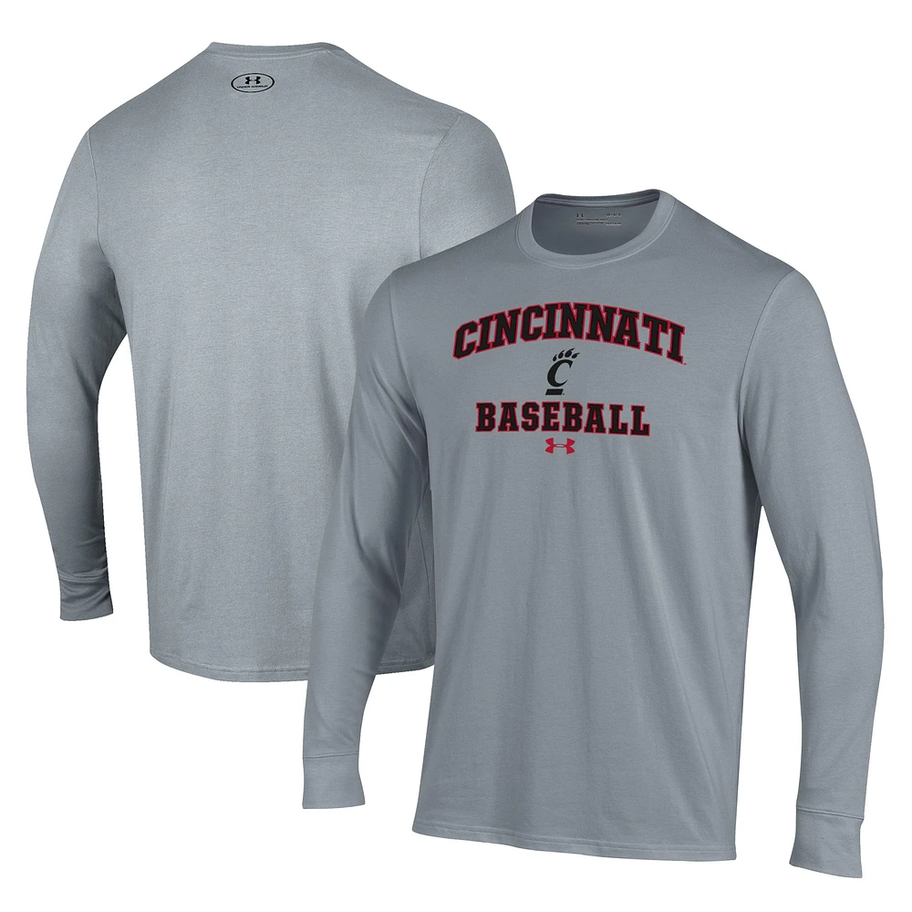 Men's Under Armour Gray Cincinnati Bearcats Baseball Performance Long Sleeve T-Shirt