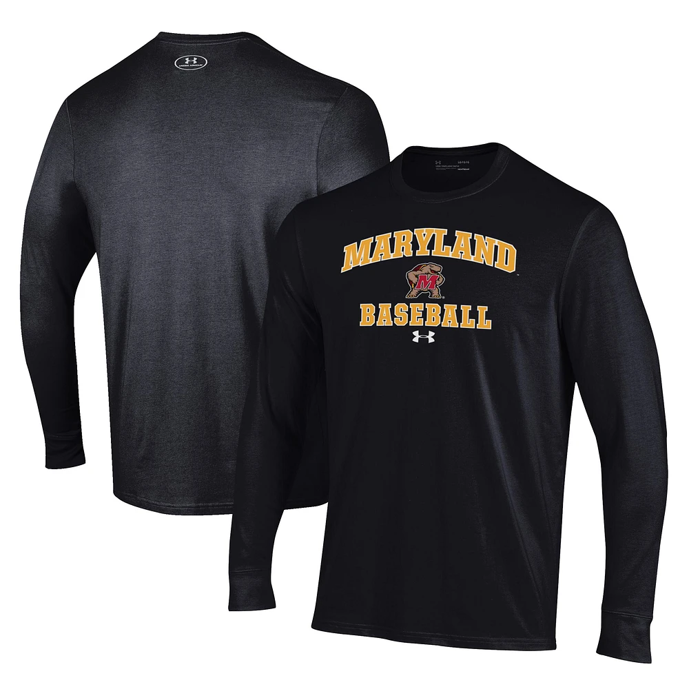 Men's Under Armour Black Maryland Terrapins Baseball Performance Long Sleeve T-Shirt