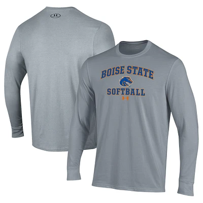 Men's Under Armour Gray Boise State Broncos Softball Performance Long Sleeve T-Shirt