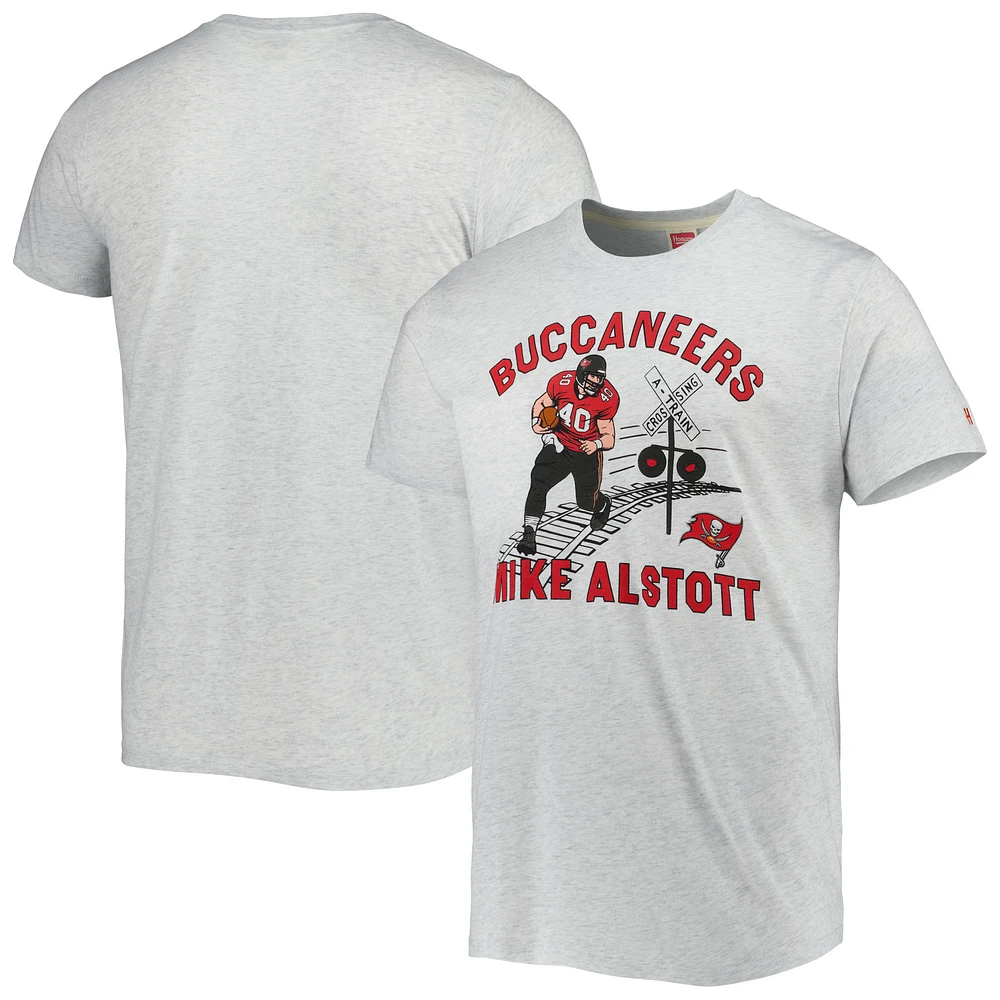Men's Homage Mike Alstott Heathered Ash Tampa Bay Buccaneers Caricature Retired Player Tri-Blend T-Shirt