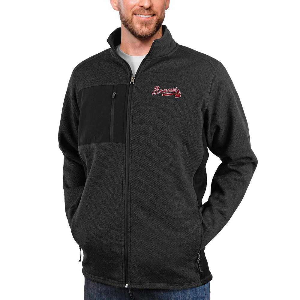 Men's Antigua Heathered Black Atlanta Braves Course Full-Zip Jacket