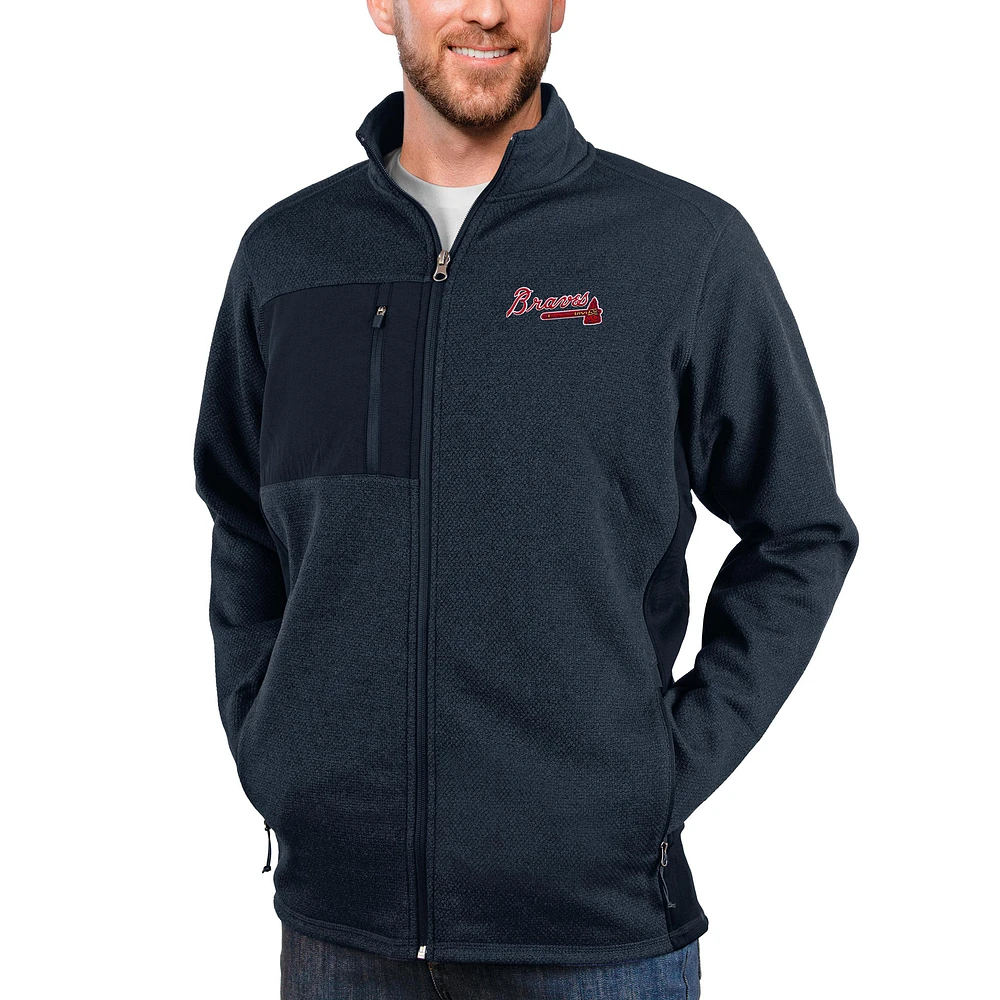 Men's Antigua Heathered Navy Atlanta Braves Course Full-Zip Jacket