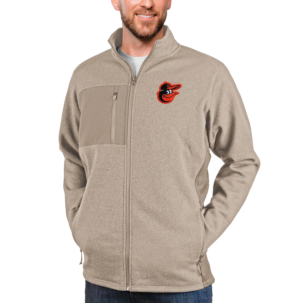 Men's Antigua Oatmeal Baltimore Orioles Course Full-Zip Jacket