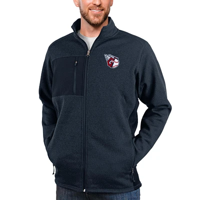 Men's Antigua Heathered Navy Cleveland Guardians Course Full-Zip Jacket