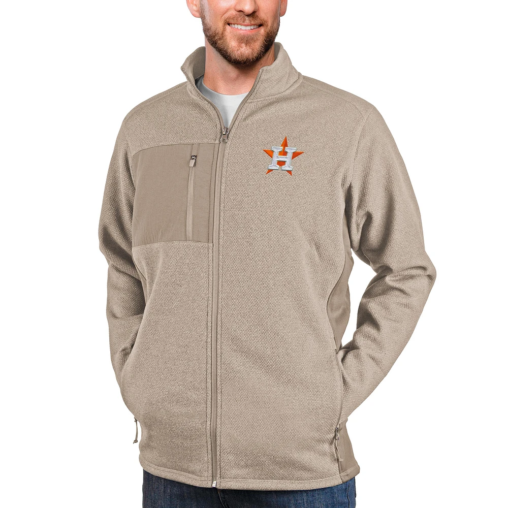 Men's Antigua Oatmeal Houston Astros Course Full-Zip Jacket
