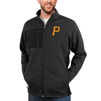 Men's Antigua Heathered Black Pittsburgh Pirates Course Full-Zip Jacket