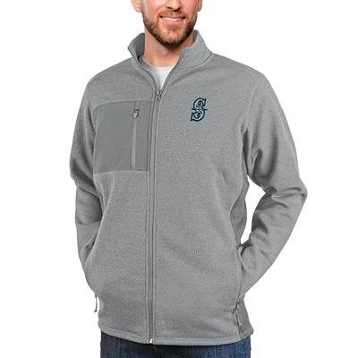Men's Antigua Heathered Gray Seattle Mariners Course Full-Zip Jacket