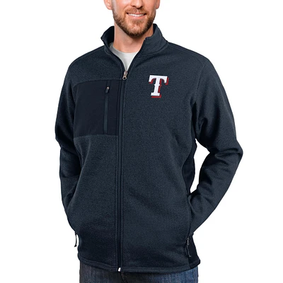 Men's Antigua Heathered Navy Texas Rangers Course Full-Zip Jacket