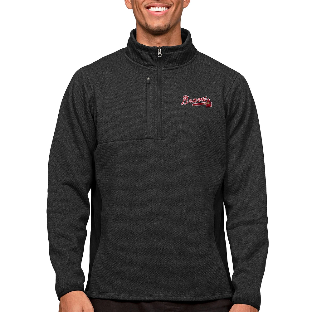 Men's Antigua Heathered Black Atlanta Braves Course Quarter-Zip Pullover Top