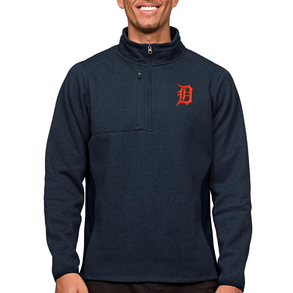 Men's Antigua Heathered Navy Detroit Tigers Course Quarter-Zip Pullover Top