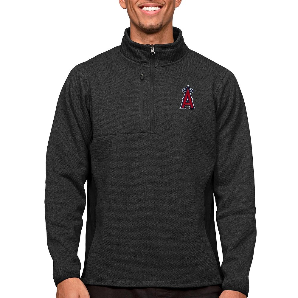 Men's Antigua Heathered Black Los Angeles Angels Course Quarter-Zip Pullover Top