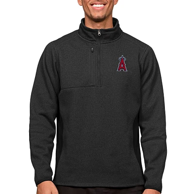 Men's Antigua Heathered Black Los Angeles Angels Course Quarter-Zip Pullover Top