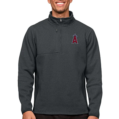 Men's Antigua Heathered Charcoal Los Angeles Angels Course Quarter-Zip Pullover Top