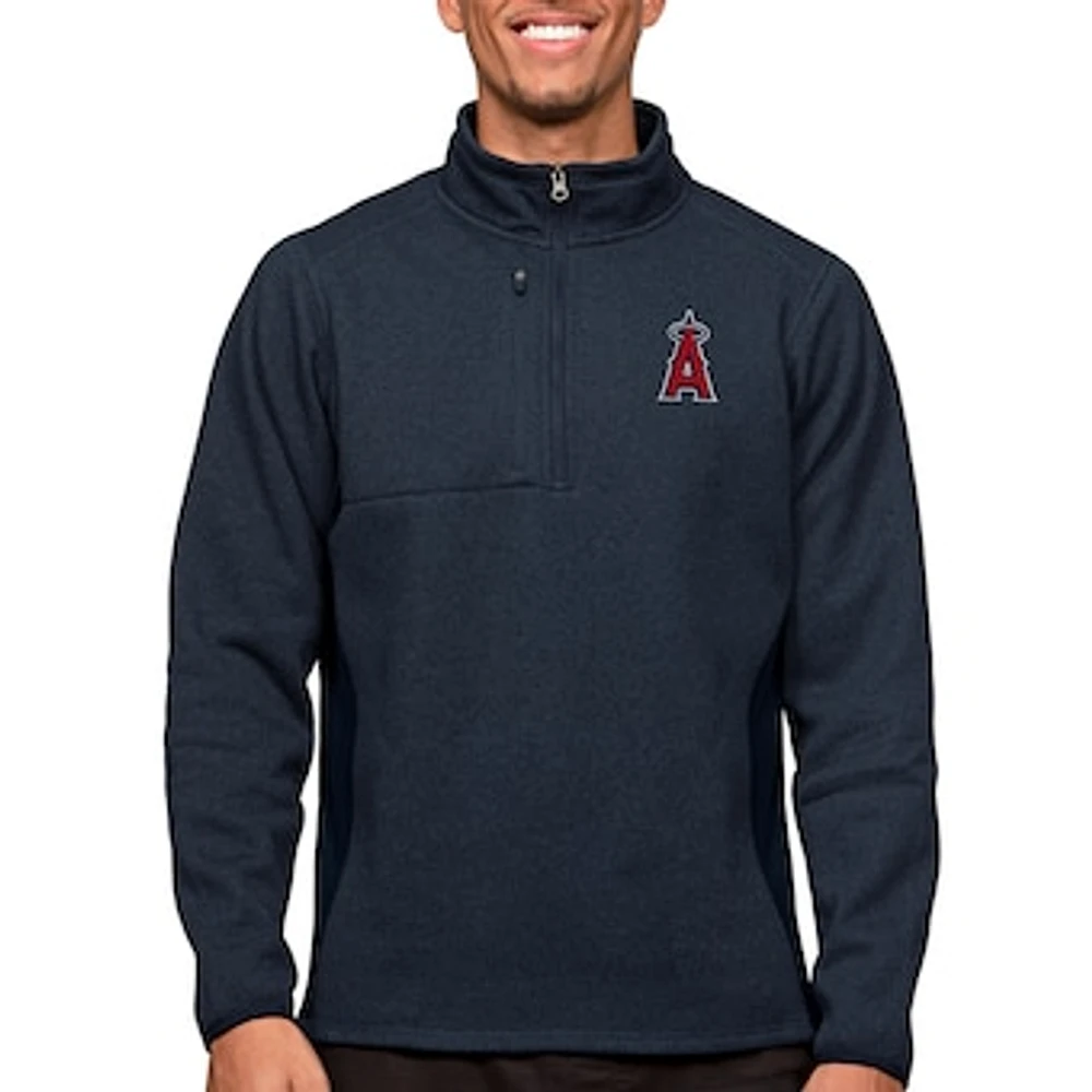 Men's Antigua Heathered Navy Los Angeles Angels Course Quarter-Zip Pullover Top