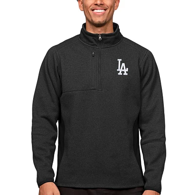 Men's Antigua Heathered Black Los Angeles Dodgers Course Quarter-Zip Pullover Top