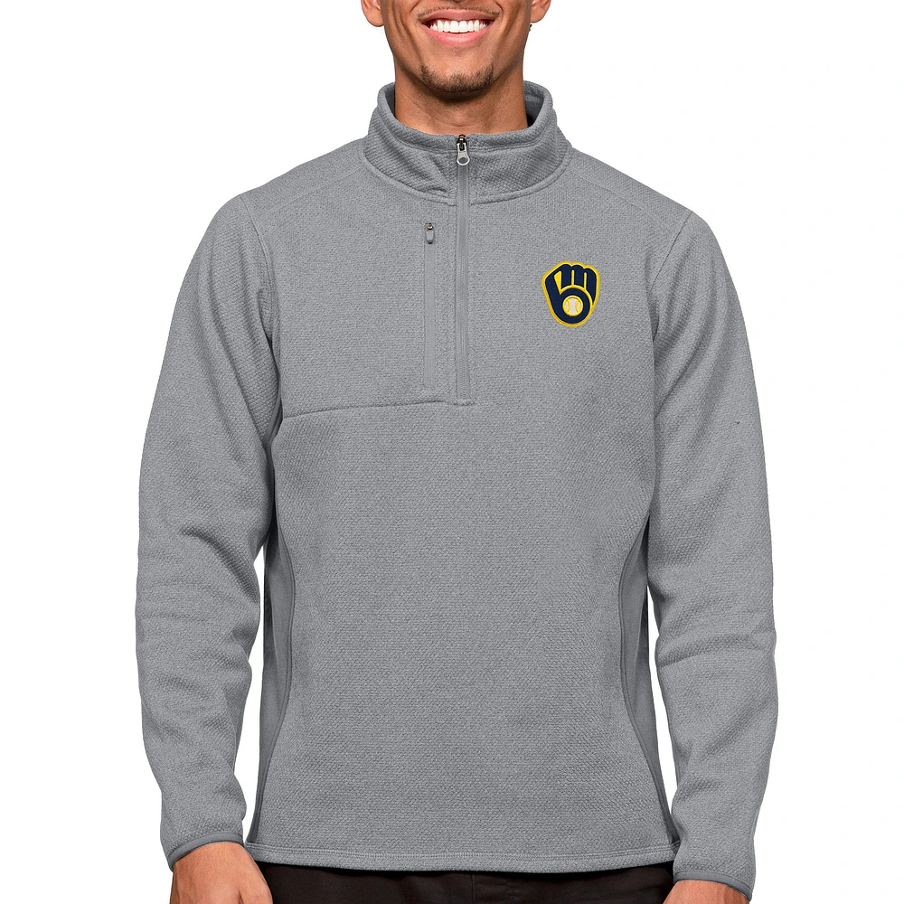 Men's Antigua Heathered Milwaukee Brewers Course Quarter-Zip Pullover Top