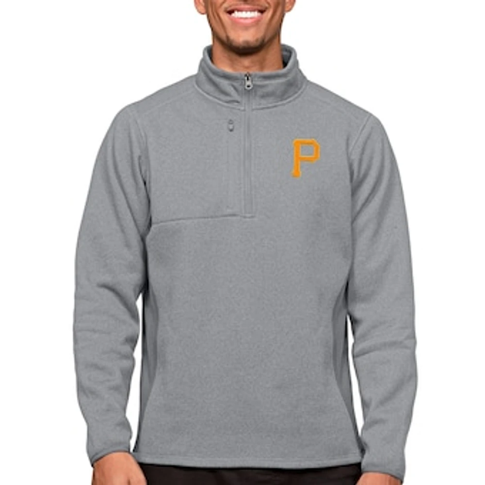 Men's Antigua Heathered Gray Pittsburgh Pirates Course Quarter-Zip Pullover Top