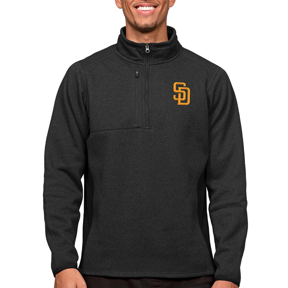 Men's Antigua Heathered Black San Diego Padres Course Quarter-Zip Pullover Top