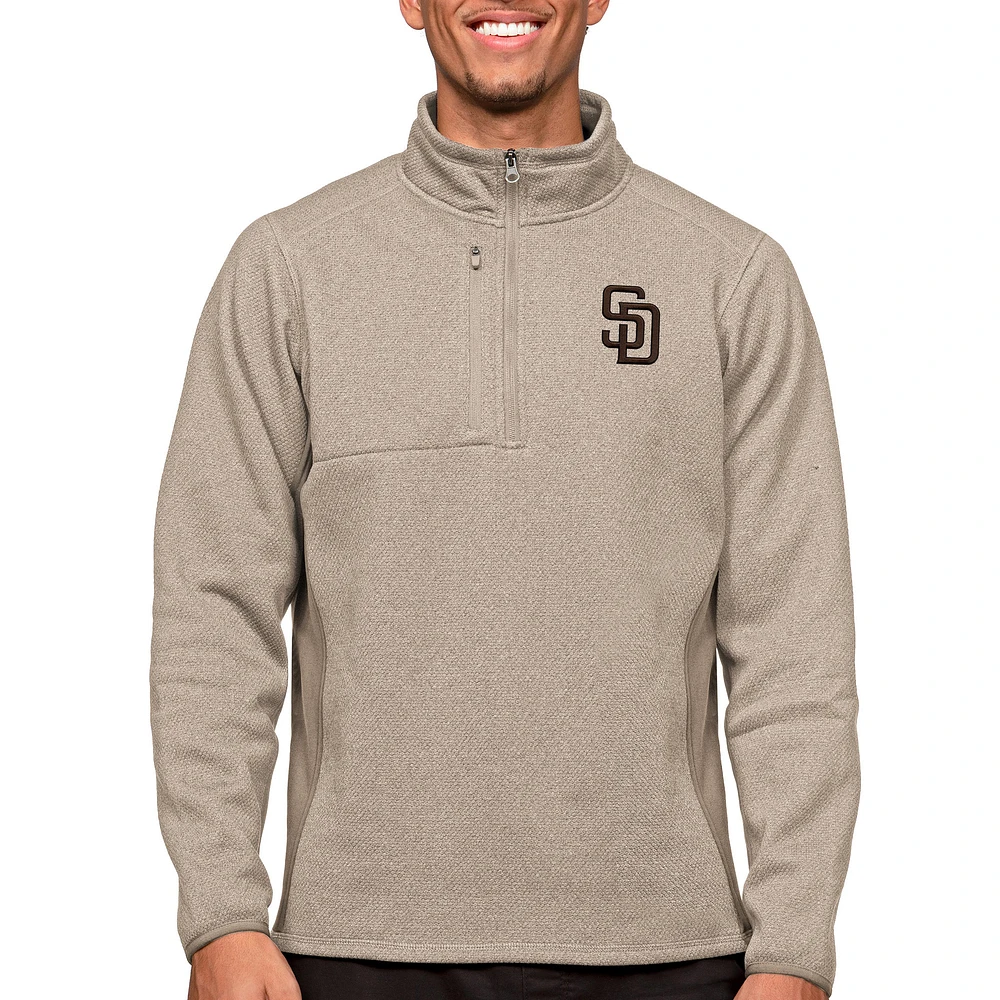 Men's Antigua Oatmeal San Diego Padres Course Quarter-Zip Pullover Top