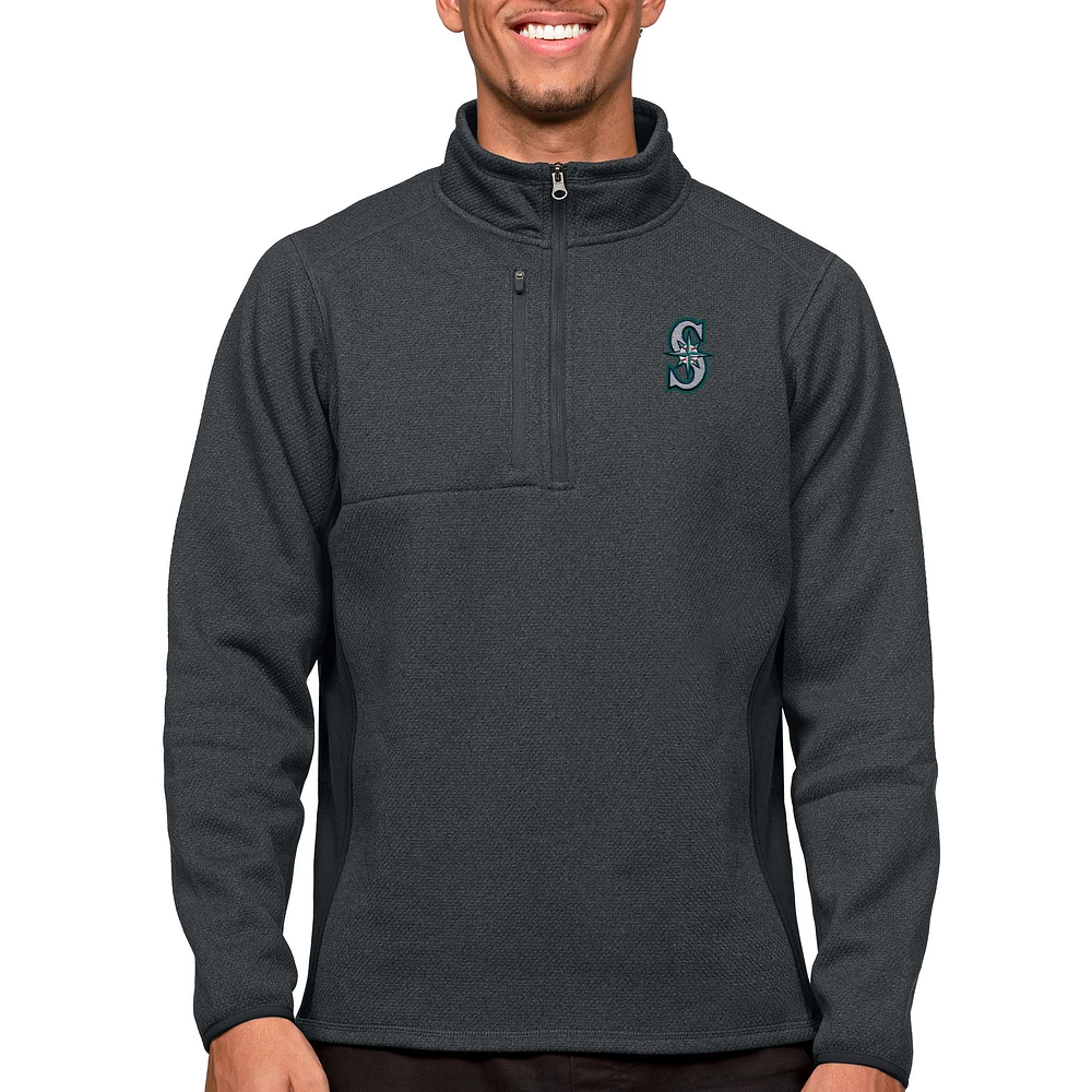 Men's Antigua Heathered Charcoal Seattle Mariners Course Quarter-Zip Pullover Top