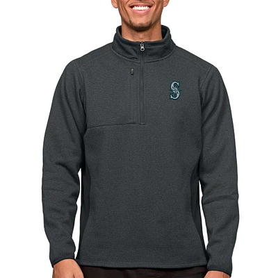Men's Antigua Heathered Charcoal Seattle Mariners Course Quarter-Zip Pullover Top
