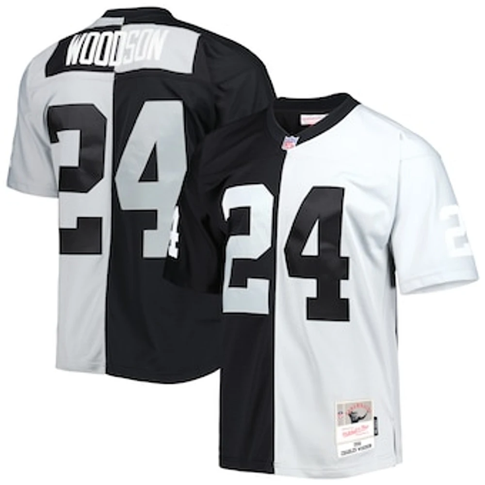 Men's Mitchell & Ness Charles Woodson Black/Silver Las Vegas Raiders 1998 Split Legacy Replica Jersey