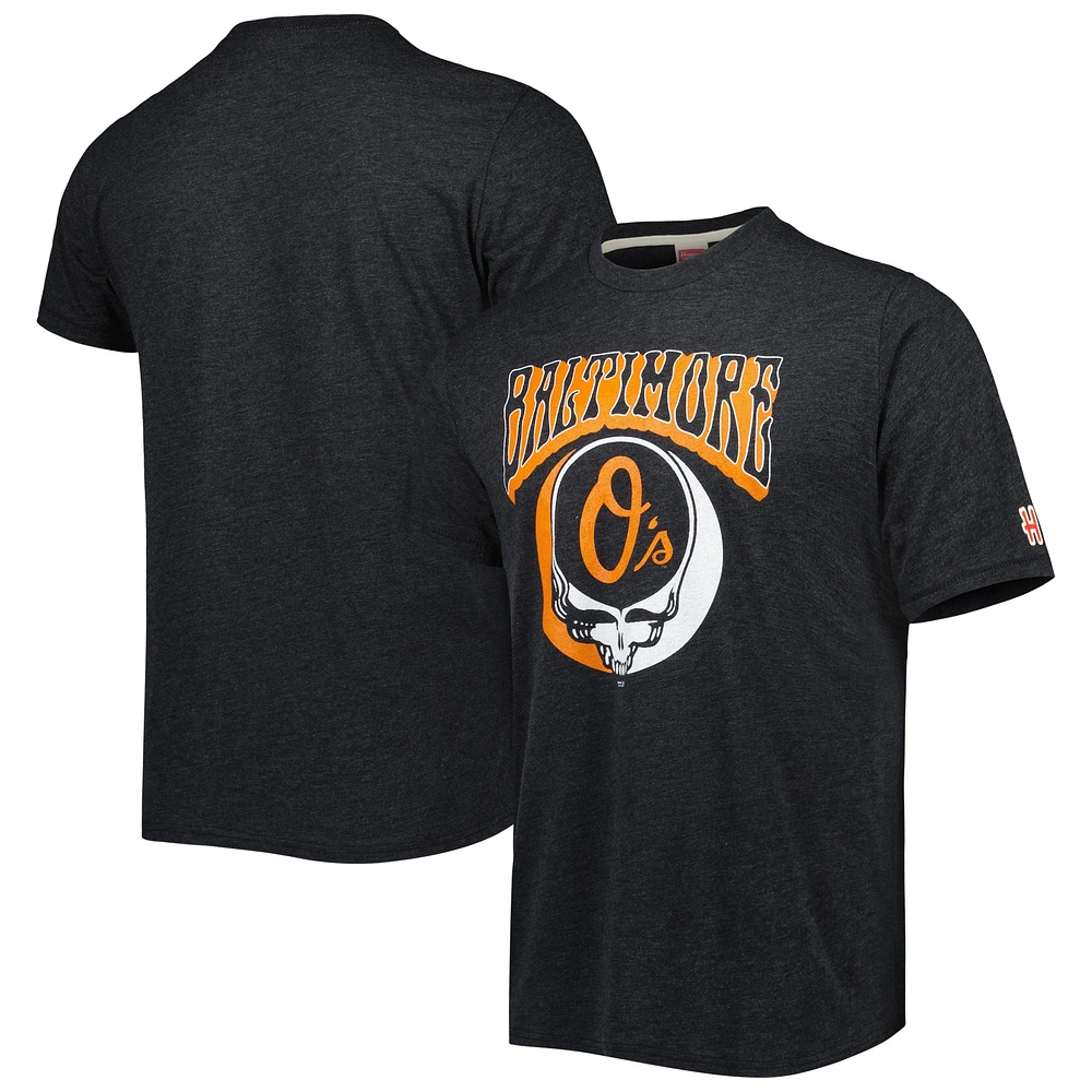 Men's Homage Charcoal Baltimore Orioles Grateful Dead Tri-Blend T-Shirt