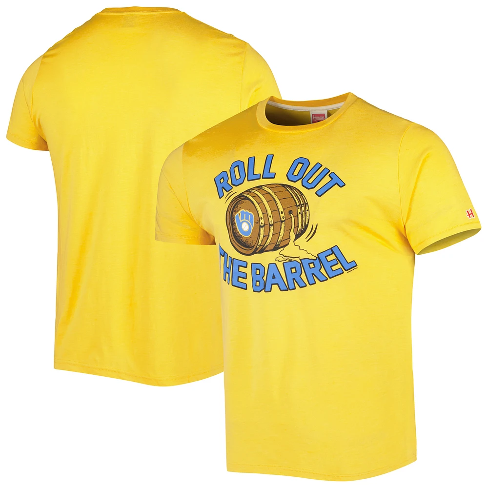 Men's Homage Gold Milwaukee Brewers Hyper Local Tri-Blend T-Shirt