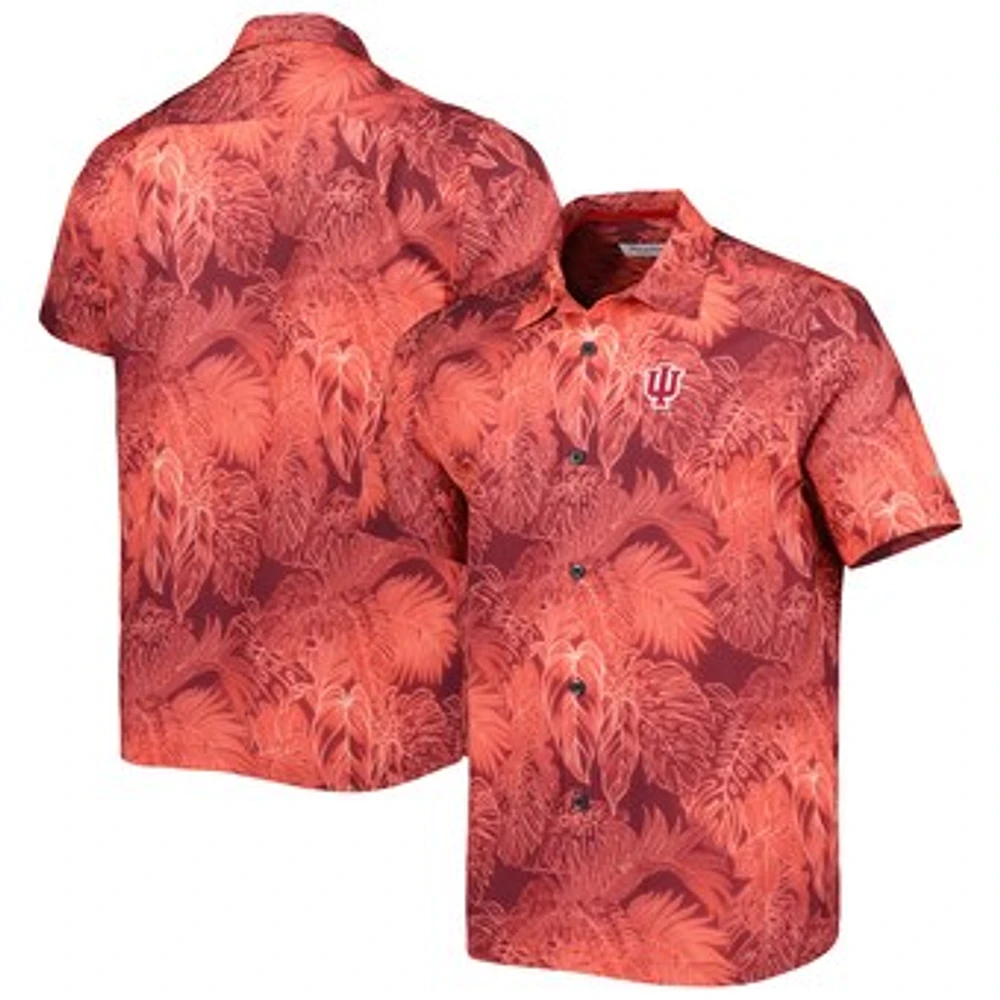 Men's Tommy Bahama Crimson Indiana Hoosiers Coast Luminescent Fronds IslandZone Button-Up Camp Shirt
