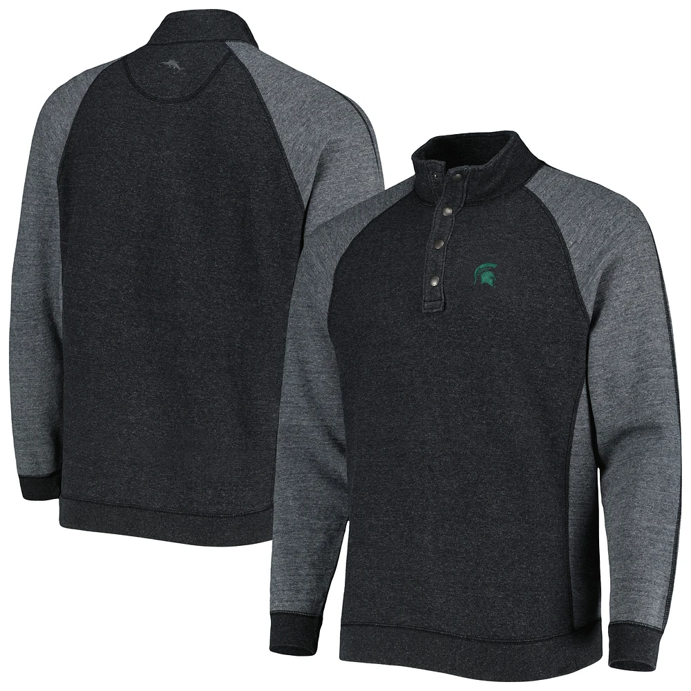 Men's Tommy Bahama Black Michigan State Spartans Sport Scrimmage Snap Mock Neck Raglan Button-Up Jacket