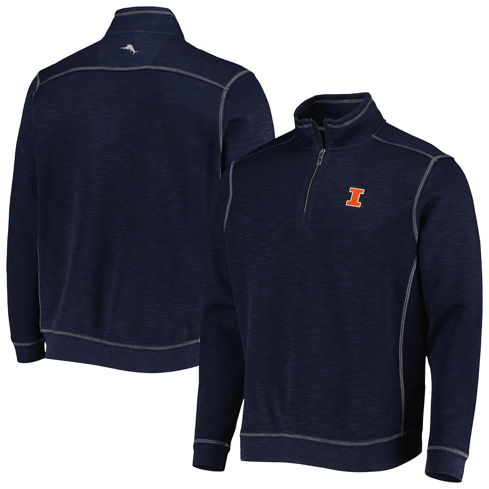 Men's Tommy Bahama Navy Illinois Fighting Illini Sport Tobago Bay Tri-Blend Mock Neck Half-Zip Jacket