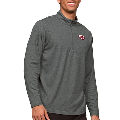 Men's Antigua Heathered Charcoal Cincinnati Reds Epic Quarter-Zip Pullover Top