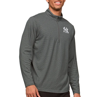 Men's Antigua Heathered Charcoal New York Yankees Epic Quarter-Zip Pullover Top