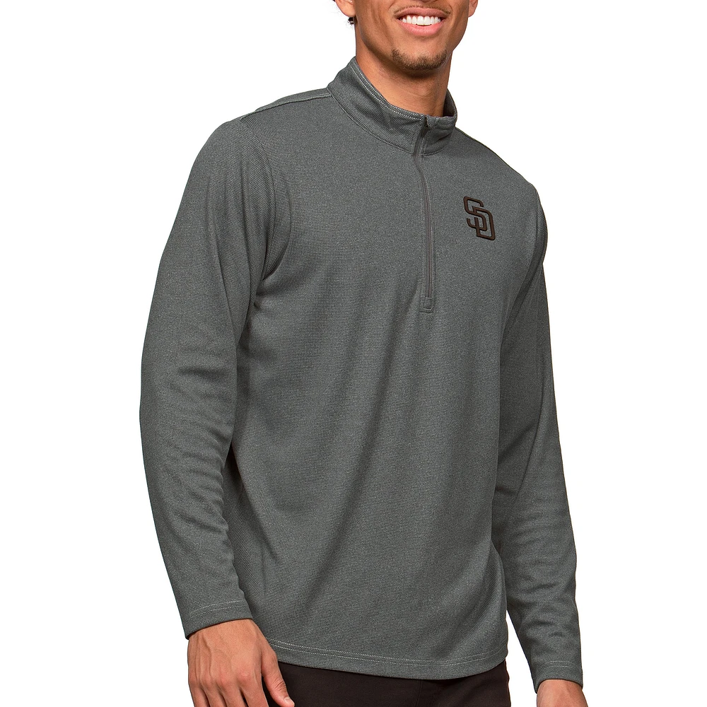 Men's Antigua Heathered Charcoal San Diego Padres Epic Quarter-Zip Pullover Top