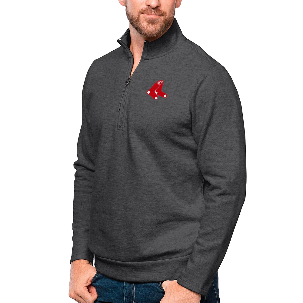 Men's Antigua Heathered Charcoal Boston Red Sox Gambit Quarter-Zip Pullover Top