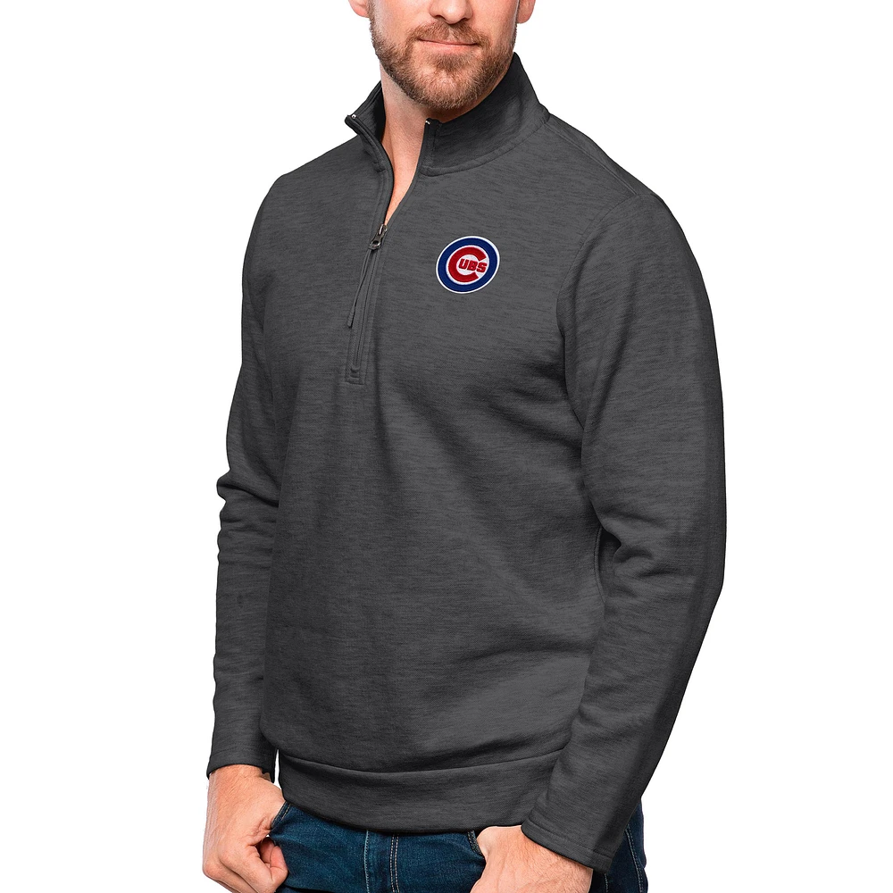 Men's Antigua Heathered Charcoal Chicago Cubs Gambit Quarter-Zip Pullover Top