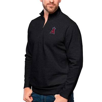 Men's Antigua Heathered Black Los Angeles Angels Gambit Quarter-Zip Pullover Top