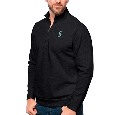 Men's Antigua Heathered Black Seattle Mariners Gambit Quarter-Zip Pullover Top