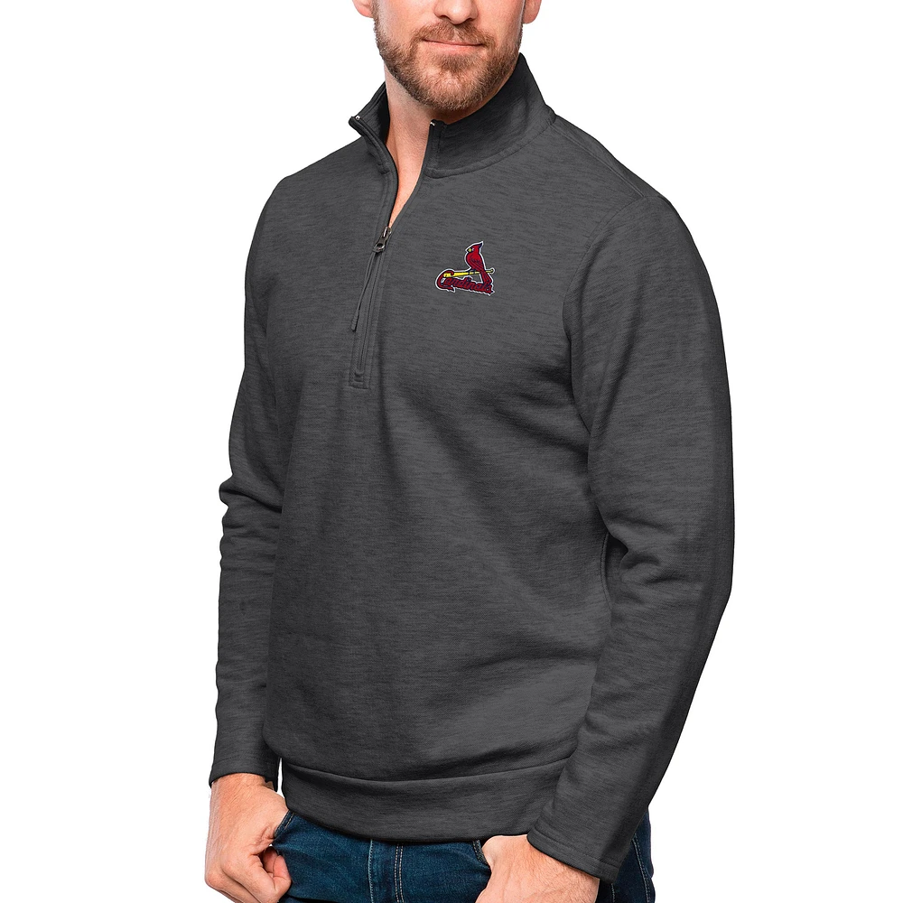 Men's Antigua Heathered Charcoal St. Louis Cardinals Gambit Quarter-Zip Pullover Top