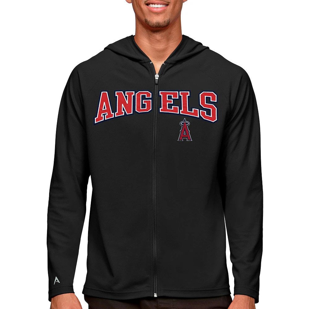 Men's Antigua Black Los Angeles Angels Wordmark Legacy Full-Zip Hoodie