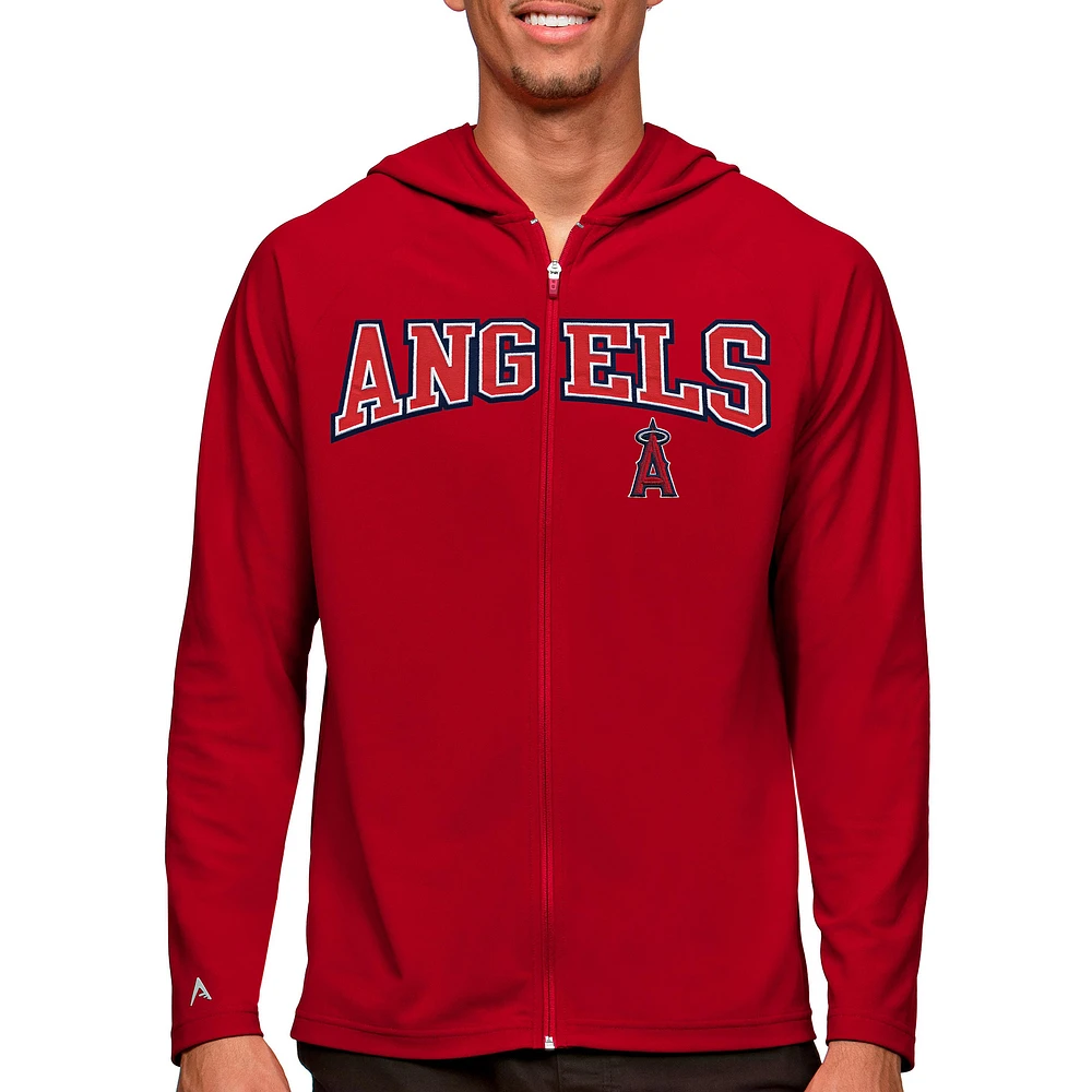 Men's Antigua Red Los Angeles Angels Wordmark Legacy Full-Zip Hoodie